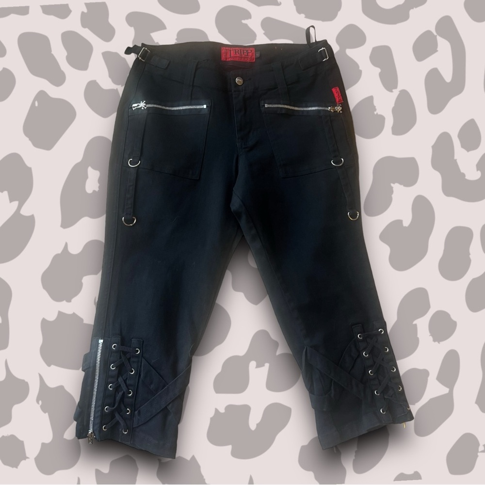 Vintage y2K TRIPP NYC Laced Strappy Black Crop Pants Unworn Punk Streetwear Trap